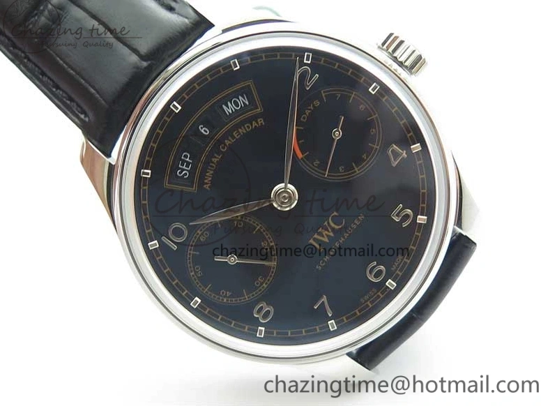 MIROTIME 0108 Portuguese Real PR Real Annual Calendar IW503502 ZF 1:1 Best Edition Black Dial Steel Markers on Black Leather Strap A StreetReady 7134